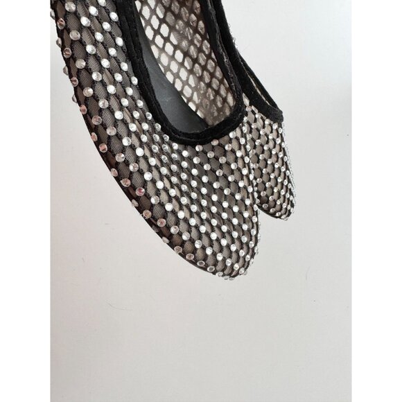 ZARA Black Velvet Mesh Crystal Rhinestone Ballerina Ballet Flats, Size 39 - Picture 4 of 13